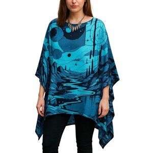 Celestial Desert Dreamscape – Surreal Cosmic Canyon Tessa Long Satin Top